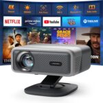 [Netflix Officially&AI Auto Focus]AuKing Smart Projector with Wifi and Bluetooth,Auto Focus&Keystone Projector4K,3D DoIby Audio, 1200ANSI Outdoor Projector with Omnidirectional Rotating Stand(Grey)