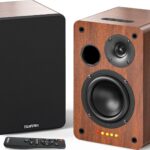 Saiyin Bluetooth Bookshelf Speakers, 40W X 2 Powered TV Speakers with 4 Inch Woofer, Turntable Speakers with Optical/AUX Input/Subwoofer Line Out for PC and TVs