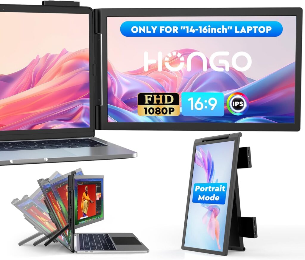 Laptop Screen Extender,14″ FHD 1080P IPS Dual Screen,Attachment Screen Extended Extra Screen, Portable Monitor for Laptops 14-16″ with USB-C/HDMI Port, Plug n Play for Windows/Mac/Android/Switch/PS5