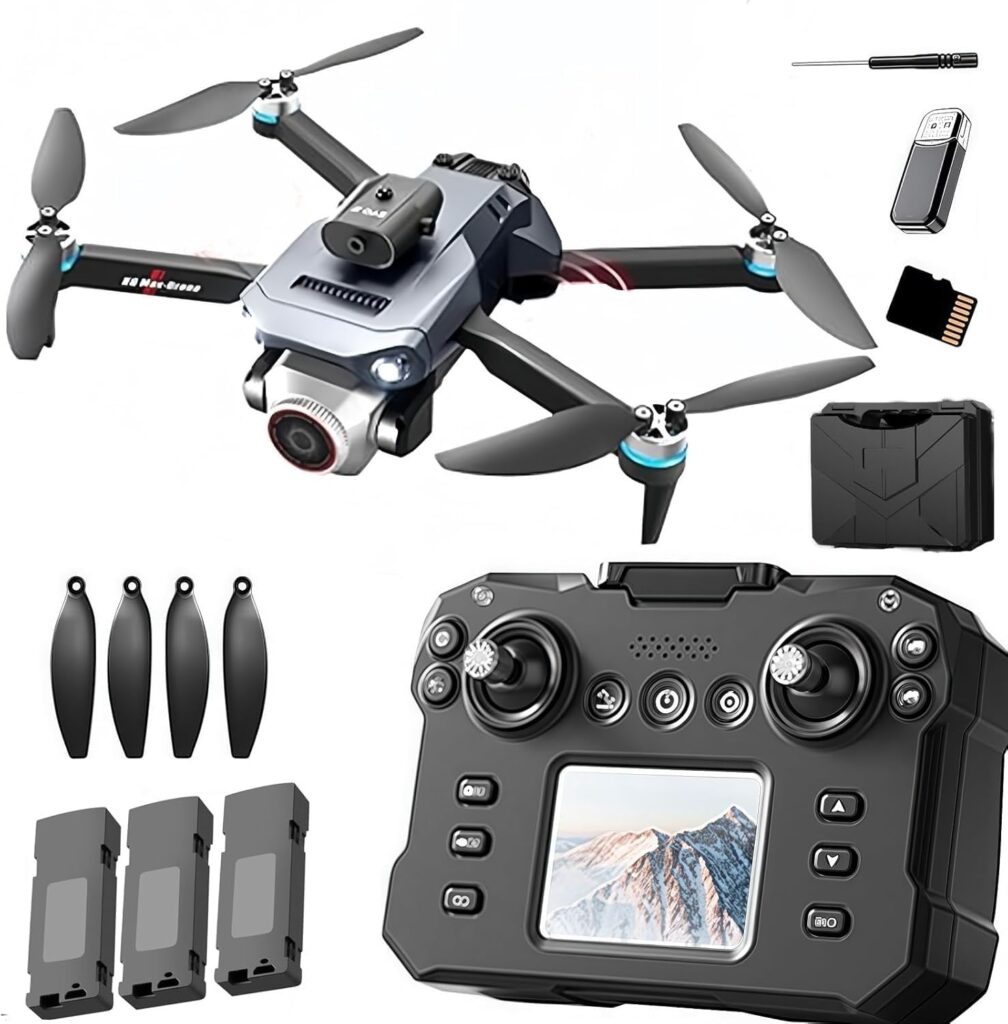 K6 Max Drone with Screen Controller with SD card, Brushless Motor, 3 batteries, Waypoint Fly, Optical Flow Localization, Active Obstacle Avoidance, One Key Take Off/Landing.