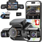 AI Dash Cam Front Rear Inside with Driver Monitor System, 360° Car Camera 4K, 4 Channel Camera for Cars Built-in WiFi GPS, Dashcam with 128GB SD Card, Night Vision, 24H Parking Mode, Upgrade DMS V8Pro