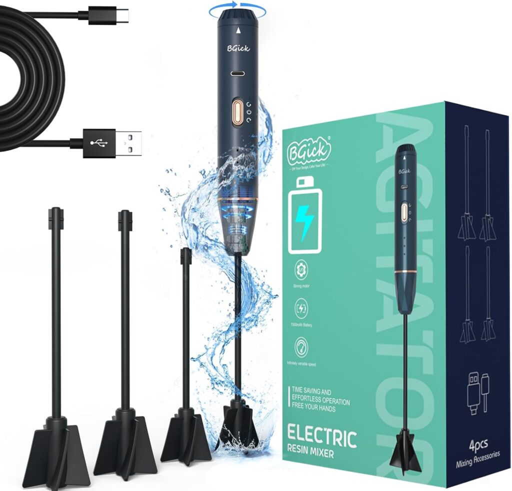 Upgraded Resin Mixer, Handheld Rechargeable Mixer with Minimizing Bubbles,Epoxy Resin Mixer for Resin, Silicone Mixing, Resin Molds, DIY Crafts (Included 4 pcs Paddles) (Blue)