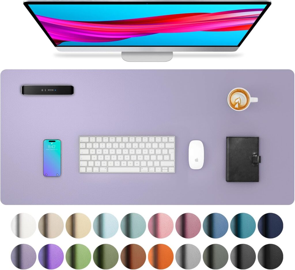 Aothia Non-Slip PU Leather Waterproof Desk Protector Mat, Mouse Pad, Desk Blotter, Writing Pad for Office, Home, Laptop, Lavender, 23.6″ x 13.7″