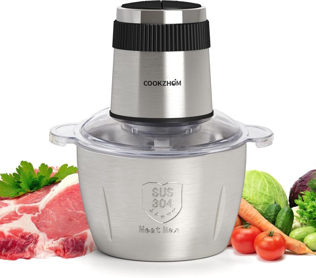 Food Processor,Electric Food Chopper with 500W Stainless Steel Motor & 2 Sharp Blade Sets, 8-Cup Stainless Steel Bowl for Meat, Vegetables, Fruits and Nuts
