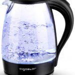 Aigostar Electric Kettle, 1500W Cordless Electric Tea and Hot Water Kettle with Filter, LED Illuminated, High Borosilicate Glass, No BPA, Auto Shutoff, Boil-Dry Protection, 360° Base, 1.7 Liter