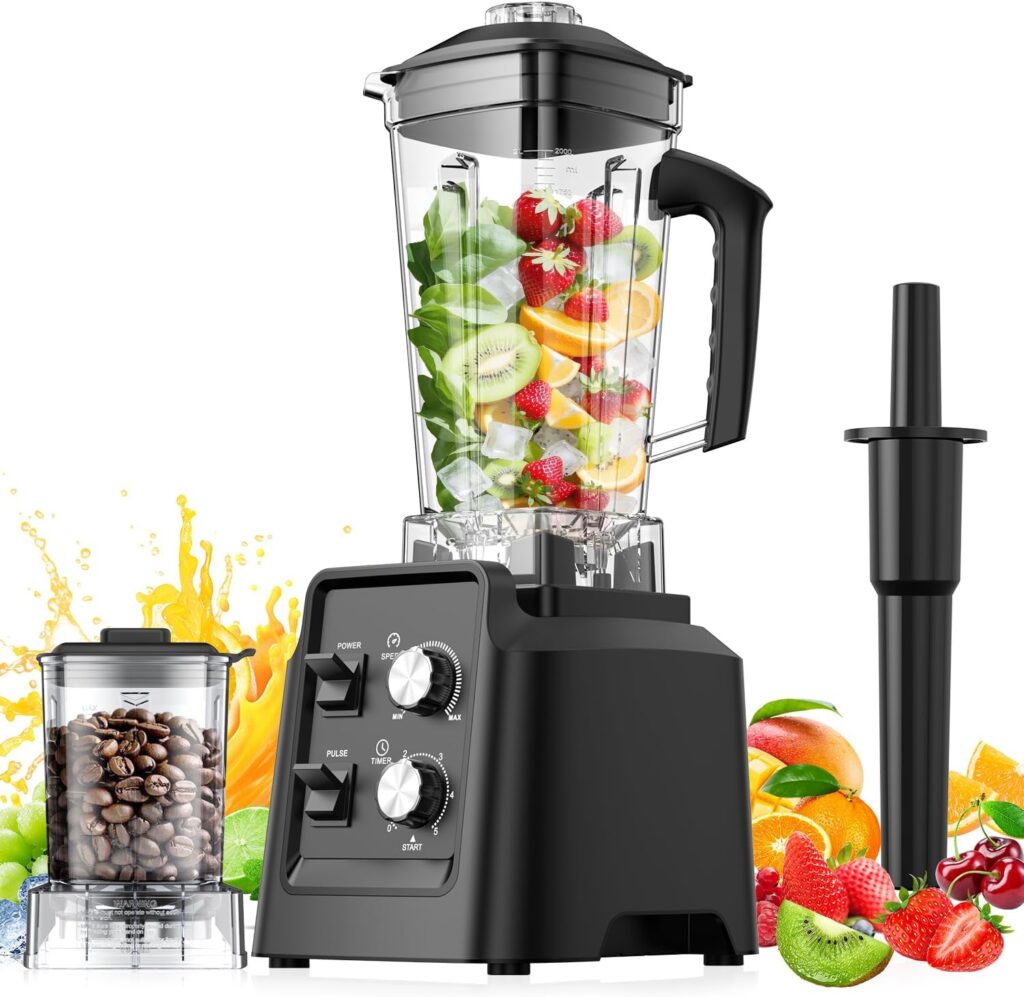 Blenders for Kitchen, Smoothie Blender – Professional Countertop Blenders with 68oz Dishwasher-Safe Pitcher, Ice Crusher for Frozen Drinks & Smoothies, BPA Free, Black