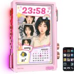 Divoom Times Frame-10.1″ Digital Picture Frame Transparent IPS with RGBLED Rotary Knob WiFi 64GB 400+Clock Faces Widget 50+API Feeds Gift Mode Pixel Art Community Personalized Display (Pink)
