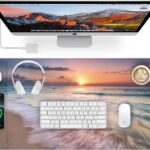 Wireless Charging Mouse Pad, 31.5″x15.8″ Large Gaming Desk Mat for Keyboard/Laptop, Waterproof Ultra-Smooth Surface, Non-Slip Base, with 20W PD Adapter, Beach Sunset