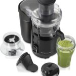 Hamilton Beach Juice & Blend 2-in-1 Juicer Machine and 20 oz. Blender, Big Mouth Large 3” Feed Chute for Whole Fruits and Vegetables, Easy to Clean, Centrifugal Extractor, 800W Motor, Black (67970)