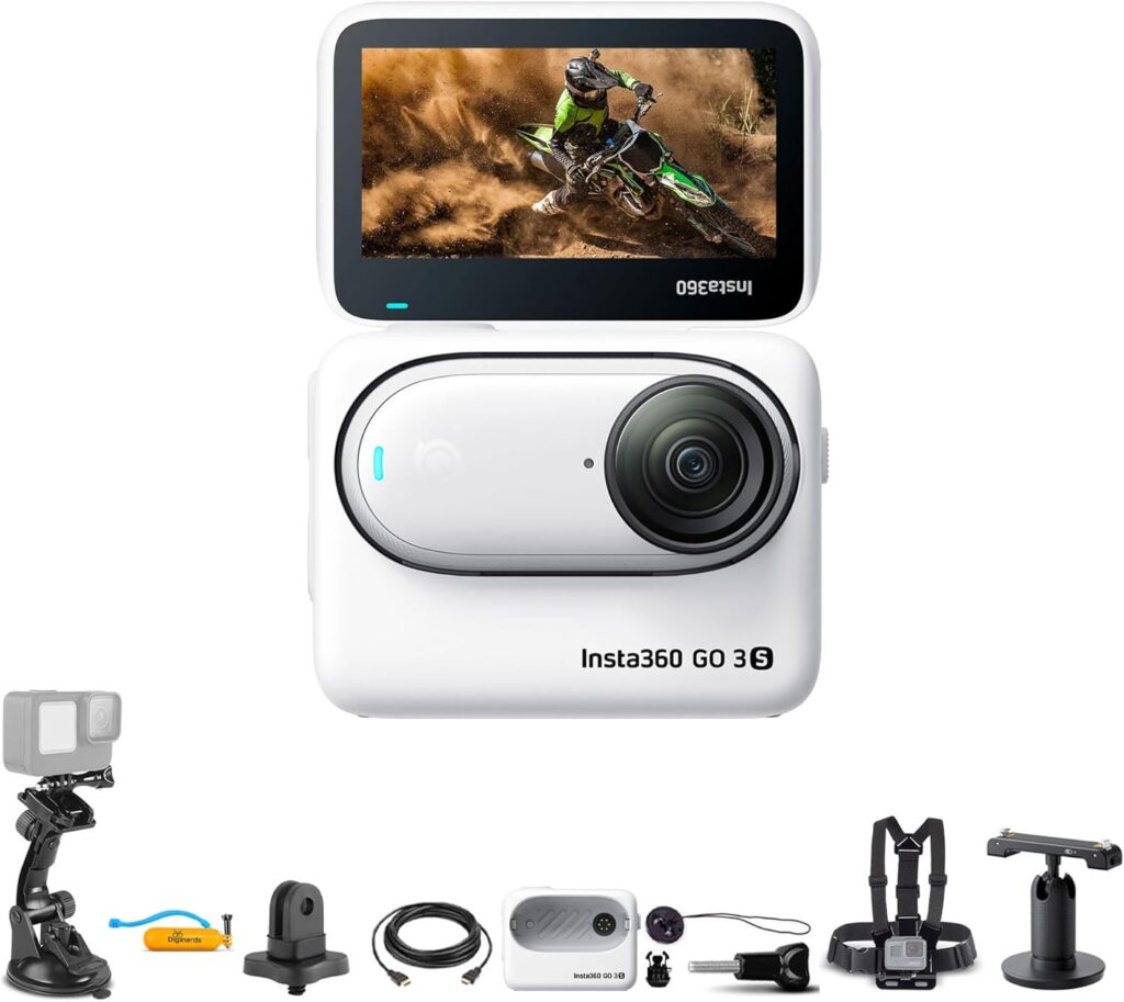 Insta360 GO 3S (White) 64GB Tiny Mighty 4K Action Vlogging Camera, Portable, Mount Anywhere, Waterproof, Stabilization, Hands-Free POV, + Action Pod and Wearable Accessories + 50-in-1 Accessory Kit