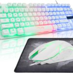 CHONCHOW 87 Keys TKL Wired Gaming Keyboard, Rainbow Led Backlight, White Keyboard and Mouse 3200DPI Combo Compatible with PC Laptop Ps4 Ps5 Xbox Gamer