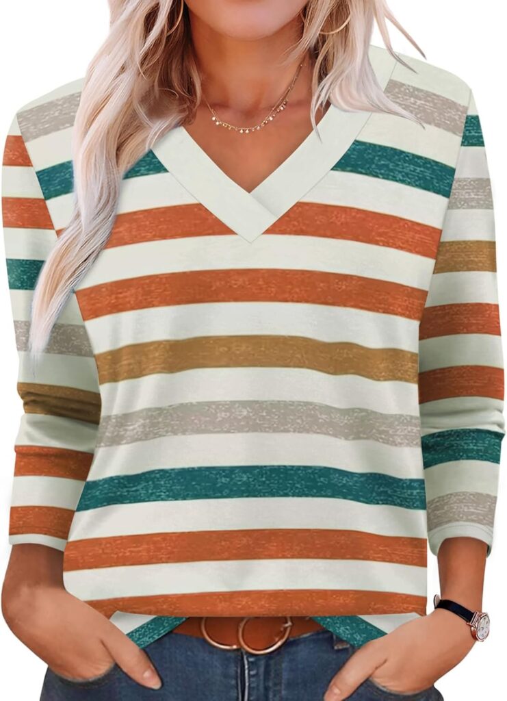 XIEERDUO Long Sleeve Shirts for Women V Neck Fall Tops Basic Tunic Tops Loose Fit Dressy 2025