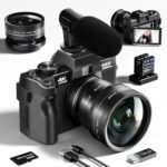 4K Digital Cameras for Photography 48MP/60FPS Video Vlogging Camera for YouTube with 3″ 180° Flip Screen WiFi, 16X Digital Zoom Cameras with 32GB Micro Card Wide-Angle & Macro Lens (Light Black)