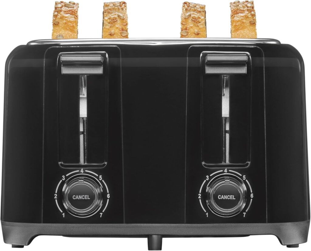 Proctor Silex 4 Slice Toaster with Extra Wide Slots for Bagels, Cool-Touch Walls, Shade Selector With 7 Browning Levels, Toast Boost, Auto Shut-off and Cancel Button, Black (24215PS)