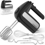5-Speed Electric Hand Mixer, 800W Handheld Mixer with Turbo for Baking & Cooking, Kitchen Food Mixer with Storage Case & 6 Stainless Steel Attachments (2 Beaters, 2 Dough Hooks, 2 Whisks)-Black