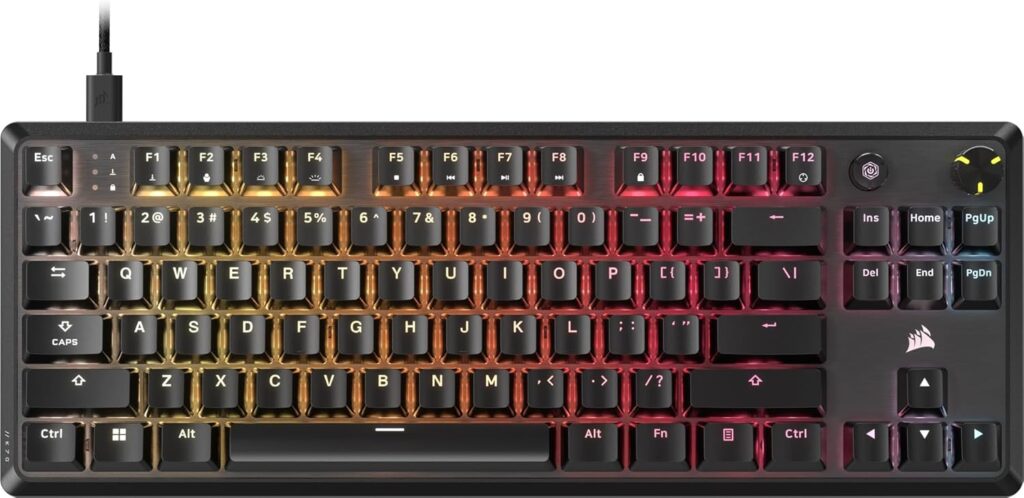 Corsair K70 CORE TKL RGB Tenkeyless Mechanical Wired Gaming Keyboard – Pre-Lubed MLX Red v2 Linear Switches, SOCD, ABS Double-Shot Keycaps, Sound Dampening, 1000Hz Polling, QWERTY NA – Black