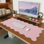 iCasso Leather Desk Pad Pink,Extra Large Mouse Pad for Desktop,Waterproof PU Nail Table Mat,Cute Scalloped Keyboard Mats for Women Girl,Non-Slip Desk Cover Mat for Office Home Dorm