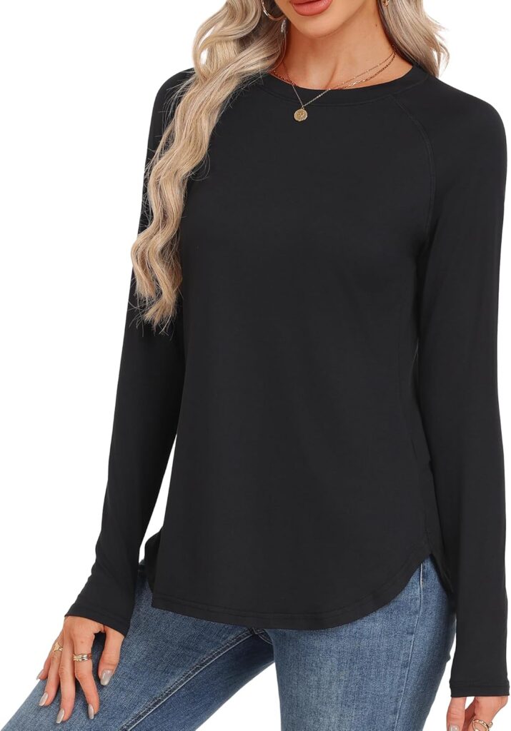 GAYHAY Long Sleeve Tunic Tops for Women – Loose Fit Crew Neck Curved Hem Shirts with Leggings Fashion Fall Clothes 2025