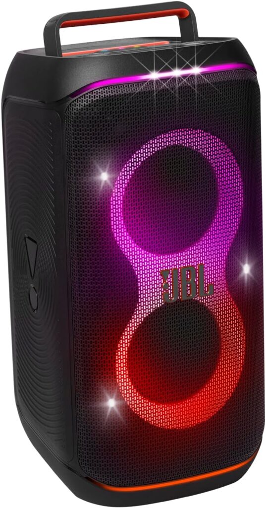 JBL PartyBox Club 120 – Portable Party Speaker with Foldable Handle, Powerful JBL Pro Sound, Futuristic lightshow, Up to 12 Hours of Play time, Splash Proof, Dual Mic & Guitar Inputs (Black)