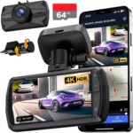 4K Dash Cam Front and Rear, Built-in WiFi GPS, 3.3″IPS Screen, Included 64GB Card, HDR Night Vision Dash Camera for Cars, App Control, Emergency Lock, Accident Record, Parking Mode, Support 512GB Max