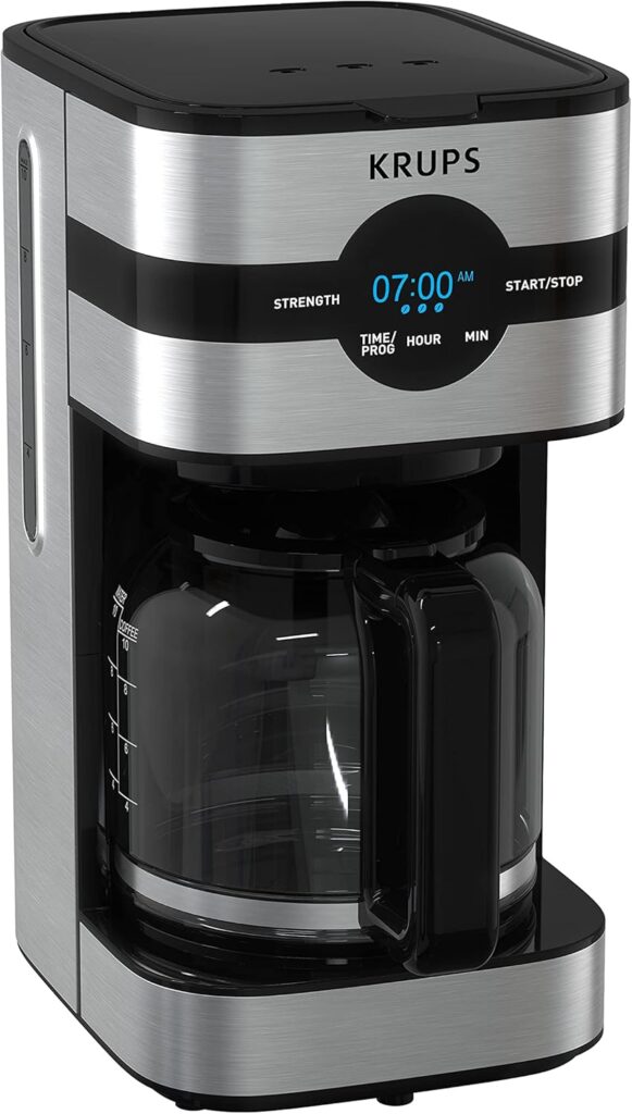 KRUPS Newer Model Drip Coffee Maker, Glass & Digital, Black & Stainless Steel