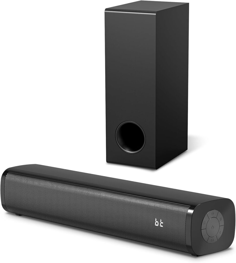 Wohome Sound Bar for Smart TV with Wired Subwoofers, 2.1 Channel Small TV Soundbar Speakers with Colorful Backlight, Home Theater Surround Sound System, Bluetooth 5.3/ Optical/AUX Connectivity