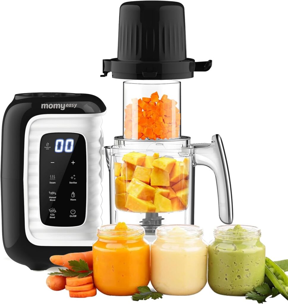 MOMYEASY Baby Food Maker, Multifunction Processor Chopper Grinder, Baby Food Steamer and Puree Blender in-One, with Bottle Warmer, Auto Cooking & Grinding with Touch Control Panel
