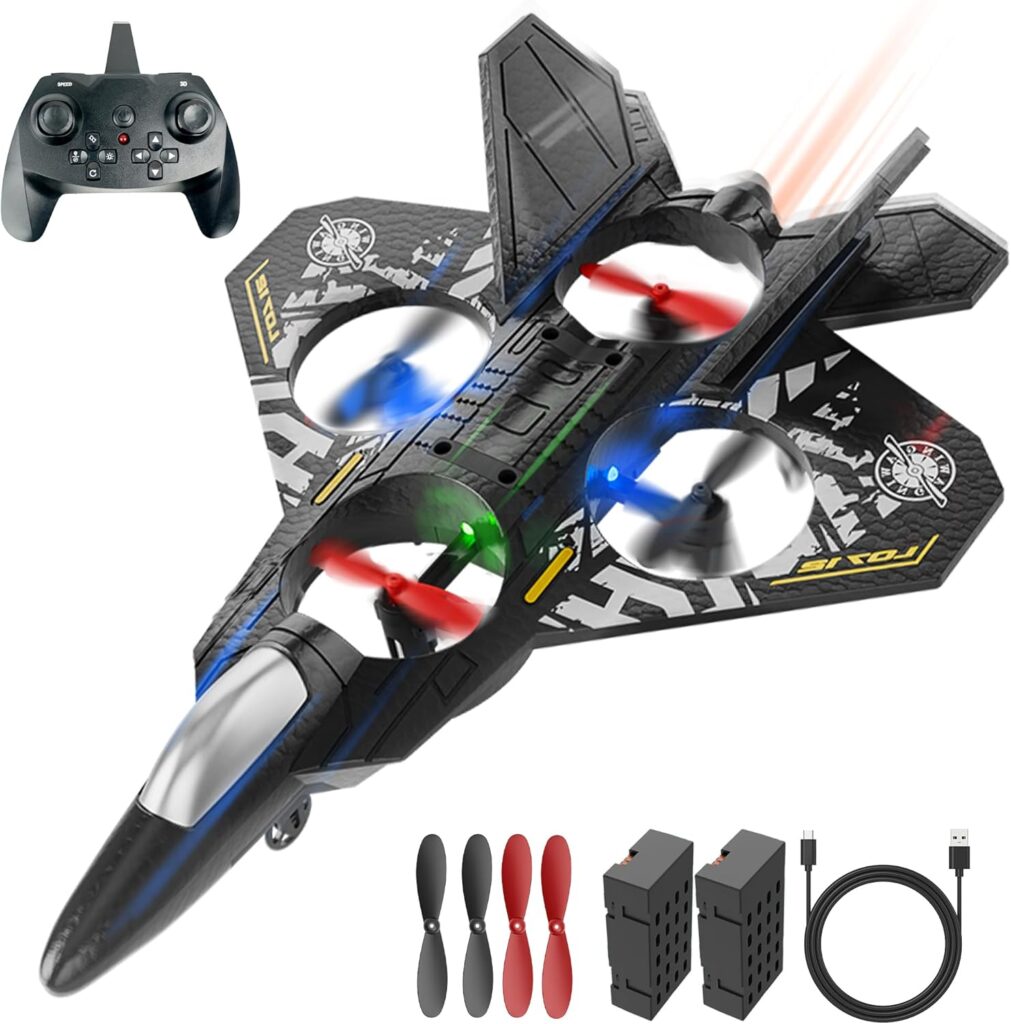 BEZGAR RC Plane, 2.4GHZ Drones for Kids | Remote Control Airplane, RC Helicopter, 360° Flip Fighter Jet Toy with Colorful Navigation LED Light
