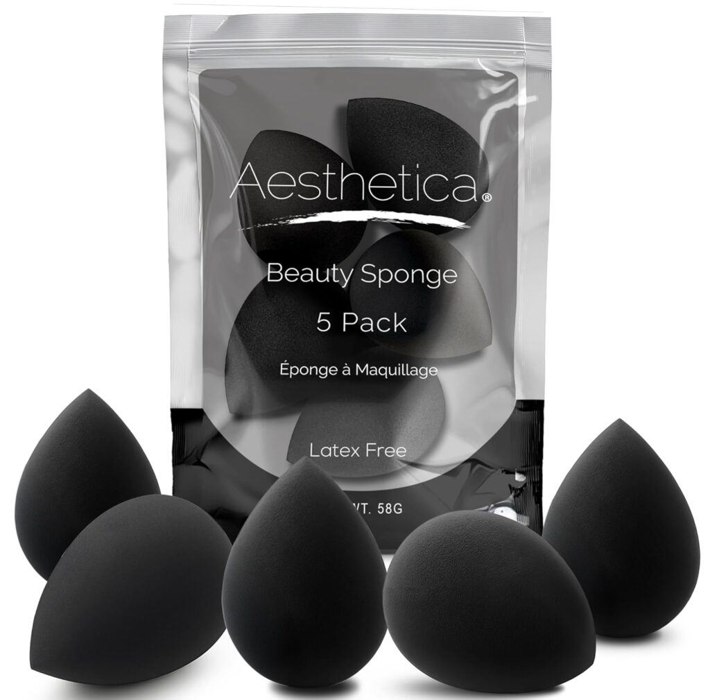 Aesthetica Cosmetics Beauty Sponge Blender – Latex Free and Vegan Makeup Sponge Blender – For Powder, Cream or Liquid Application (5 Pack)