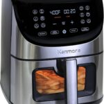 Kenmore 8 Quart Air Fryer – Aerogrill, Non-Stick Frying Basket, French Fry, Digital Touch Screen, 12 Presets, Freidora Eléctrica, Countertop Cooking Kitchen Appliance, Stainless Steel, Black