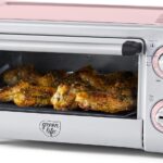 GreenLife Countertop Toaster Oven Air Fryer Stainless Steel, Healthy Ceramic Nonstick, PFAS Free, Tray & Basket, Bake, Broil, Reheat, Adjustable Temp & Time Control, Auto Shutoff, Pink