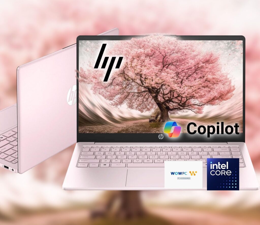 HP 14 Ultrabook • Intel 4-Core N150 • Microsoft 365 • Copilot AI • 8GB RAM • 1.6TB Storage (128GB SSD + 512GB Portable + 1TB OneDrive) • Wi-fi • 12 Hr Battery • Pink • w/WOWPC Bundle • Win 11