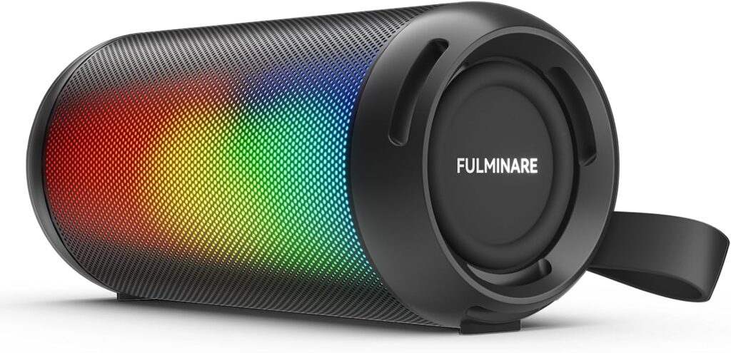 FULMINARE Portable Bluetooth Speaker with 26W HD Sound, Speakers Bluetooth Wireless 6.0, AUX&TF-Card&USB Input, LED Lights, IPX5 Waterproof, 16H Playtime for Home/Outdoor/Party, Birthday Gift (Black)