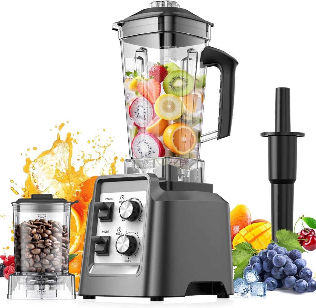 Blenders for Kitchen, Smoothie Blender with Timer – Countertop Blenders with 68oz Dishwasher-Safe Pitcher, Ice Crushing & Frozen Fruit, BPA Free