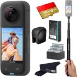 Insta360 X3 – Waterproof 360 Action Camera Bundle Includes Extra Battery, Charger, Invisible Selfie Stick, Lens Cap& 128GB Memory Card