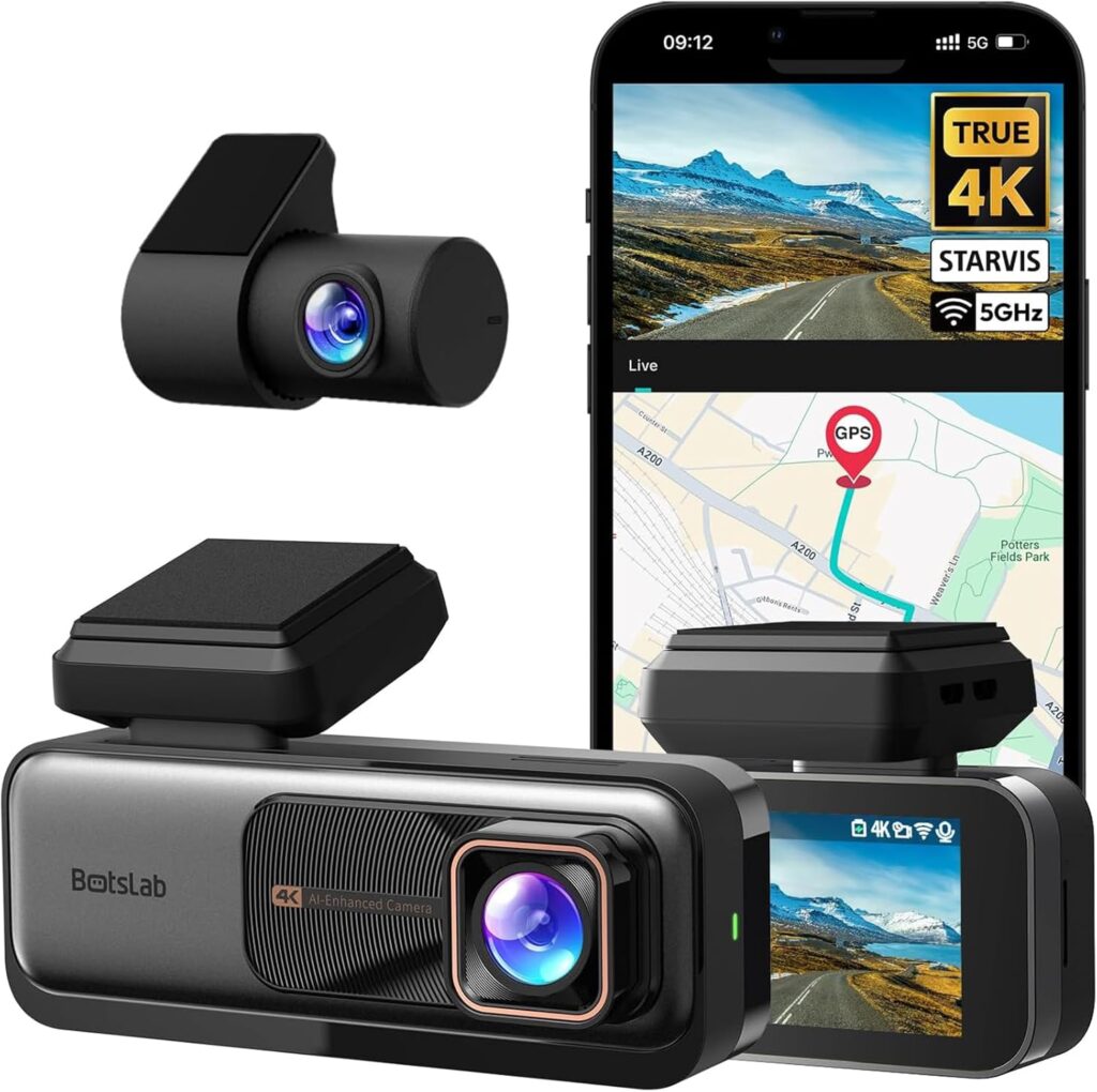 BOTSLAB 4K Dash Cam Front and Rear, 170° Ultra Wide Dashcam with ADAS, Night Vision, 24/7 Parking Mode, Sony STARVIS Sensor, WDR, Free 64GB SD Card, 5G/2.4G WiFi, Built-in GPS, Loop Recording