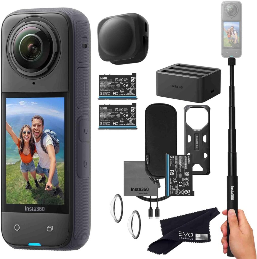 Insta360 X4 Battery Bundle- Waterproof 8K 360 Action Camera Bundle Includes Extra 2 Batteries, Charger, Invisible Selfie Stick, Lens Cap, X4_CHARGER_2-BATT_SELFIE_LG_No Card-ALT1