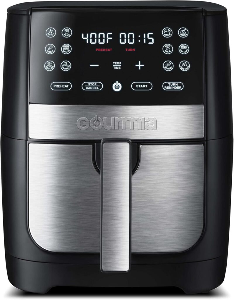 Gourmia 8 Qt Digital Air Fryer GAF826 – XL Capacity with 12 One-Touch Presets, Nonstick Dishwasher Safe Basket, Oil-Free Cooking, ETL-Certified, Sleek Black Finish