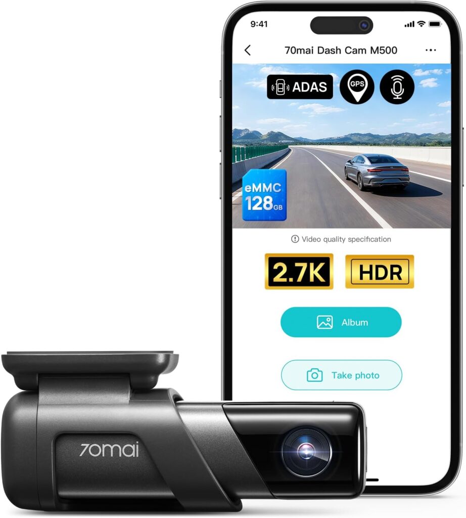 70mai Dash Cam M500, 2.7K Dash Cam Front, Dash Camera for Cars Built in eMMC 128GB, GPS, ADAS, Dashcam with HDR Night Vision,170° FOV, Parking Monitor, G-Sensor, Time-Lapse, App&WiFi, Voice Control