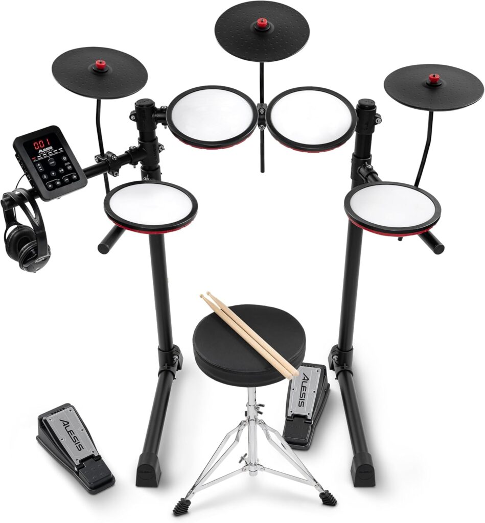 Alesis Turbo Max Electric Drum Set with Quiet 8″ Mesh Pads, Lessons, Bluetooth and Accessories, Foldable