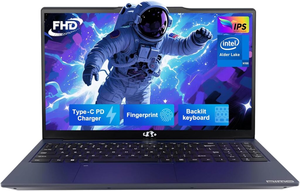 NIMO 15.6″ IPS FHD-Laptop, Intel Pentium Quad Core N100 8GB RAM 256GB SSD (Beat i3-1115G4, Up to 3.4GHz) Computer with Backlit Keyboard Fingerprint Type-C WiFi 6 BT5.2, for Student and Home