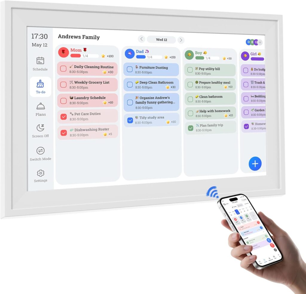 15.6 Inch Digital Calendar Chore Chart 1920 * 1080P Full HD Touchscreen Interactive Display Smart Electronic Calendar for Family Organizer Schedules Desk & Wall Mount Digital Planner White