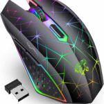 TENMOS V7 Wireless Gaming Mouse, Rechargeable LED Wireless Mouse Silent Optical Rainbow USB Computer Mice for Laptop PC (Black)