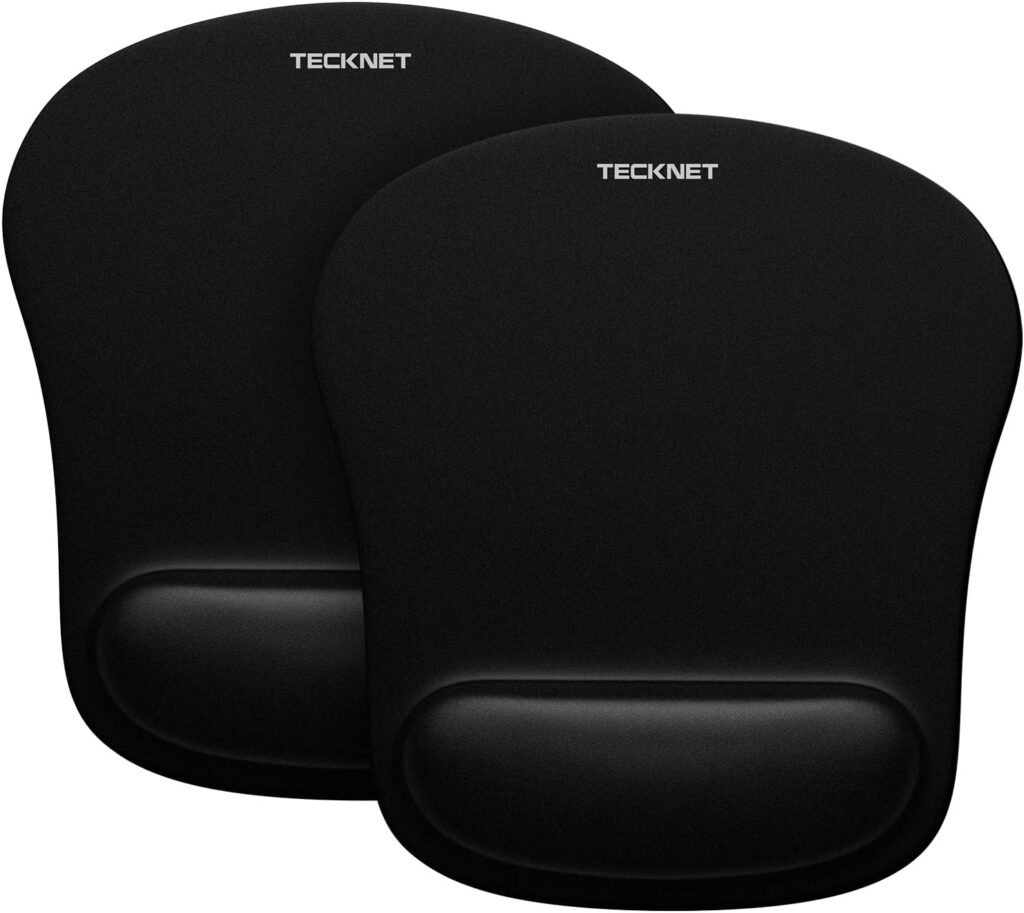 TECKNET 2 Pack Mouse Pad with Wrist Support, Ergonomic Gaming Mouse Pad Pain Relief, Portable Comfortable Mousepad for Computer, Laptop, Office, Home Non-Slip Base, Waterproof Surface – Black