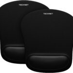 TECKNET 2 Pack Mouse Pad with Wrist Support, Ergonomic Gaming Mouse Pad Pain Relief, Portable Comfortable Mousepad for Computer, Laptop, Office, Home Non-Slip Base, Waterproof Surface – Black