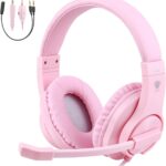 BlueFire Kids Headphones for Online School, Children, Teens, Boys, Girls, 3.5mm Stereo Over-Ear Gaming Headphone with Microphone and Volume Control for PS4, PS5, New Xbox One(Pink)