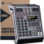 Professional Audio Mixer 4 Channel Sound Board Console 99 DSP DJ Mixer 48V Phantom for Karaoke DJ Studio Streaming Recording