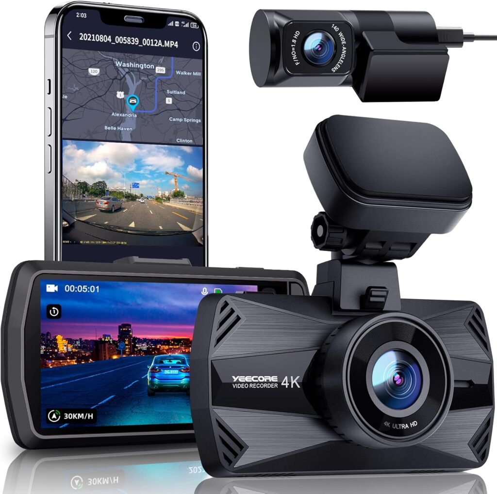 Real 4K Dash Cam Front and Rear, 5.8GHz Wi-Fi GPS, Dual Camera HDR with Top-Level Sensor, 3.3” IPS Screen, Super Night Vision, G-Sensor, Parking Mode, Dash Camera for Cars with App, Support 512GB Max