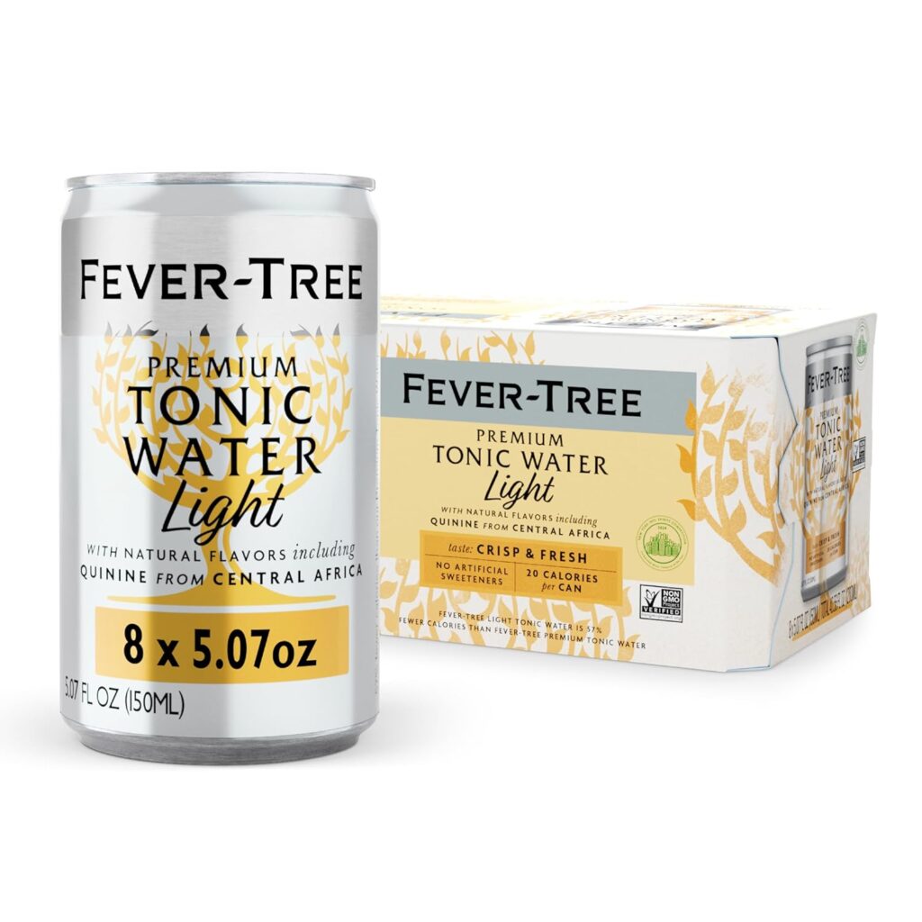 Fever-Tree Light Tonic Water – Premium Mixer – Refreshing Beverage for Cocktails & Mocktails. Naturally Sourced Ingredients, No Artificial Sweeteners or Colors – 5.1 Fl Oz Cans -Pack of 8