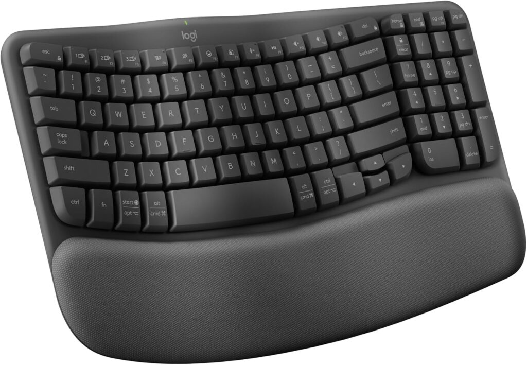 Logitech Wave Keys Wireless Ergonomic Keyboard with Cushioned Palm Rest, Comfortable Natural Typing, Easy-Switch, Bluetooth, Logi Bolt Receiver, for Multi-OS, Windows/Mac – Graphite
